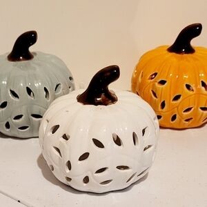 Ceramic Pumpkin Lantern Set - White, Orange, Gray